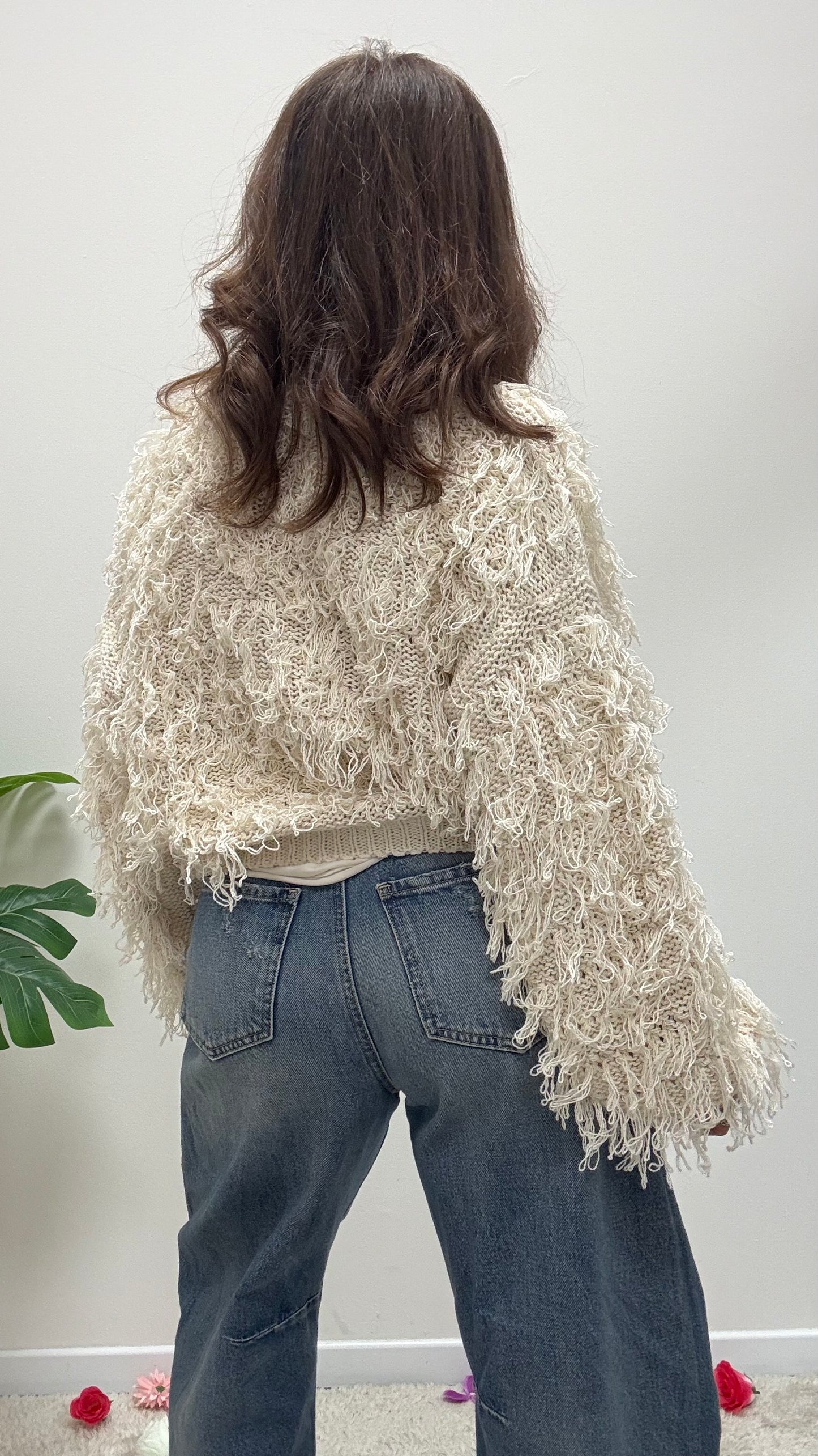 Cardigan corto con frangette burro Haveone
