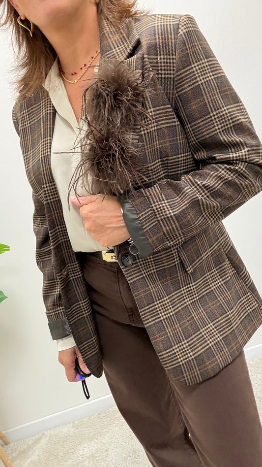 Blazer donna Tartan con dettaglio piume Motel
