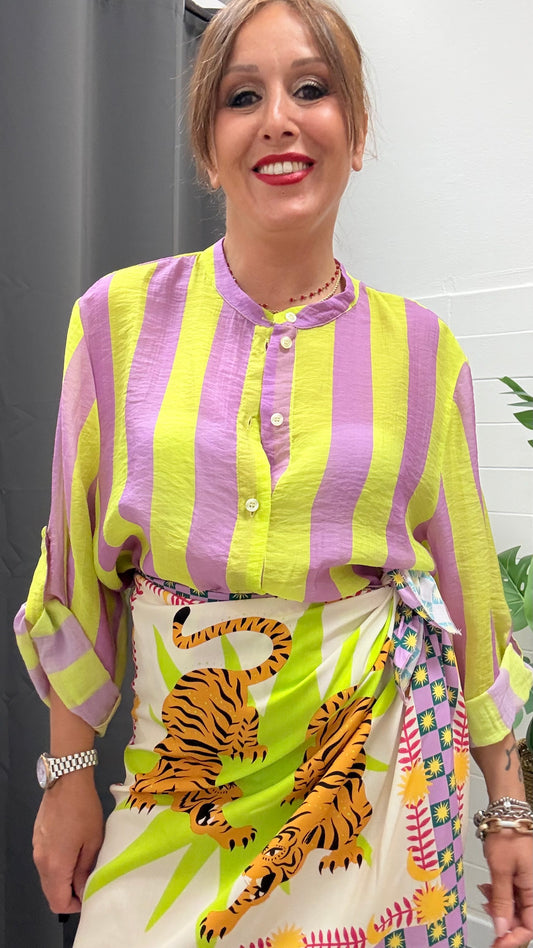 Camicia Riga verde e lilla HaveOne Art.CVS-Q422