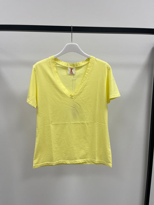 Kontatto T-Shirt in Cotone Scollo a V Gialla