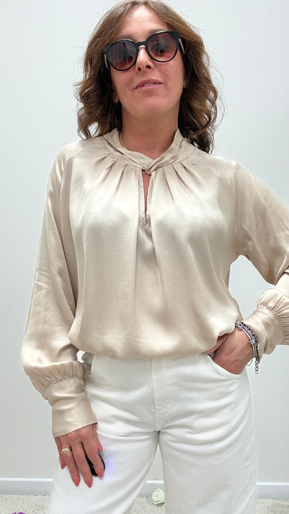 Blusa raso viscosa 100% nodo Haveone beige