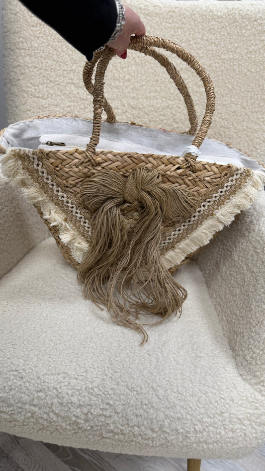 Borsa mare in rafia con fiocco Memoire