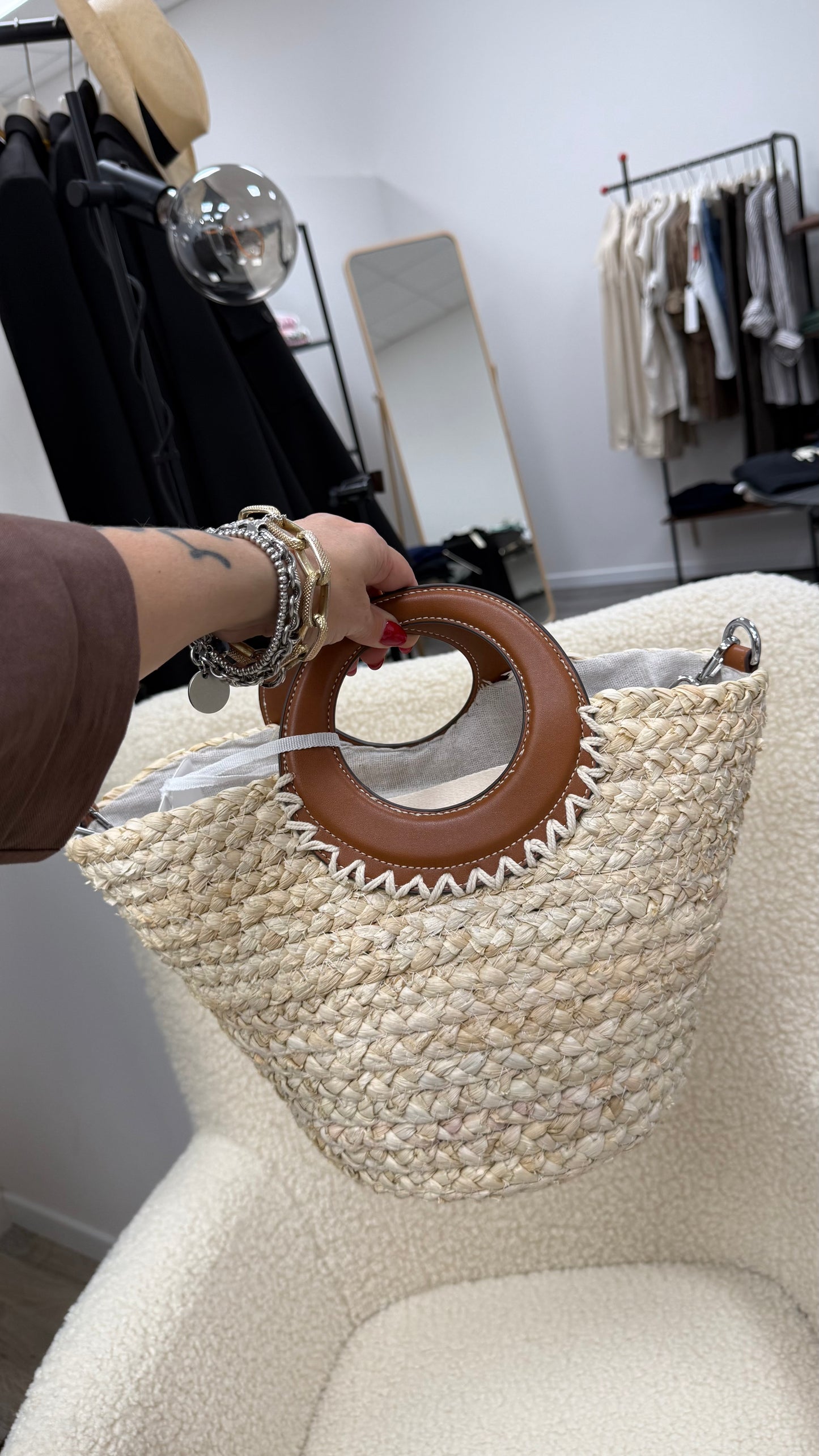 Borsa secchiello in rafia Memoire