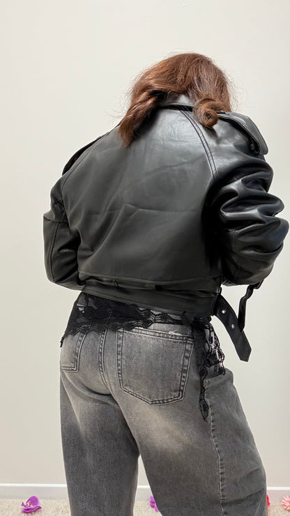 Bomber ecopelle con Martingala e cintura Memoire