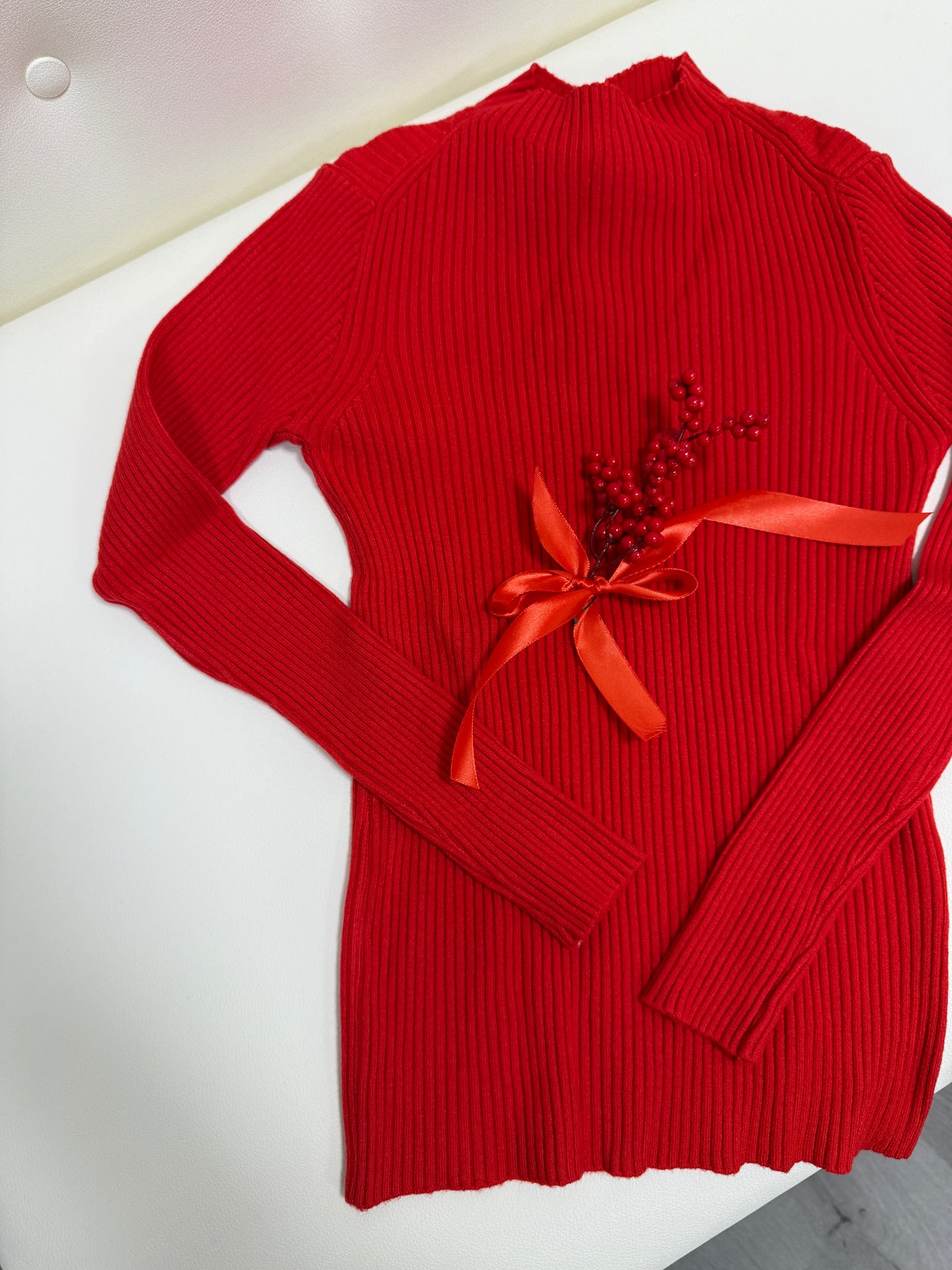 Maglia a Costine con Collo a Lupetto Susy Mix Rosso