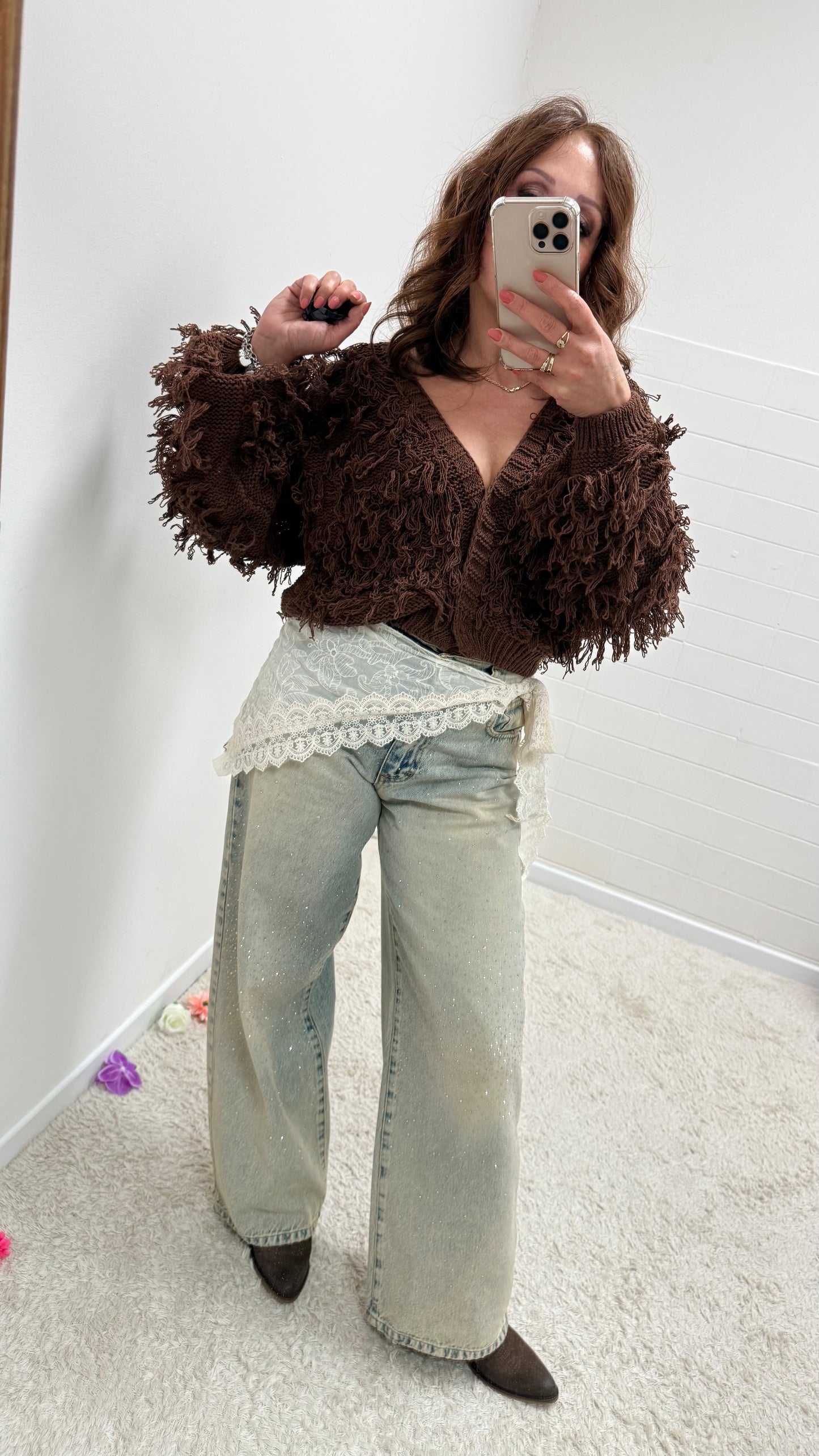 Cardigan corto con frangette moro Haveone