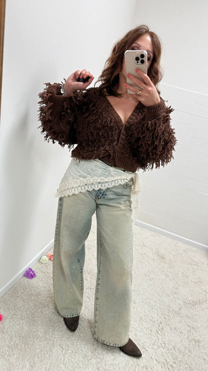 Cardigan corto con frangette moro Haveone