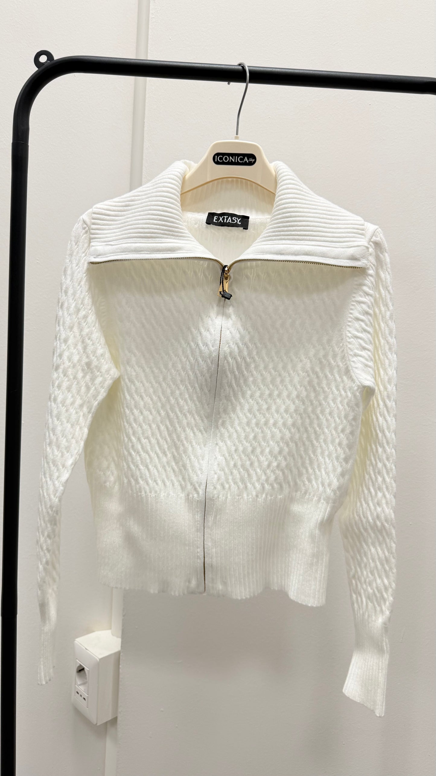 Maglia trecce con zip Extasy burro