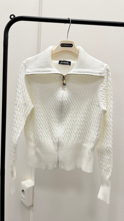Maglia trecce con zip Extasy burro