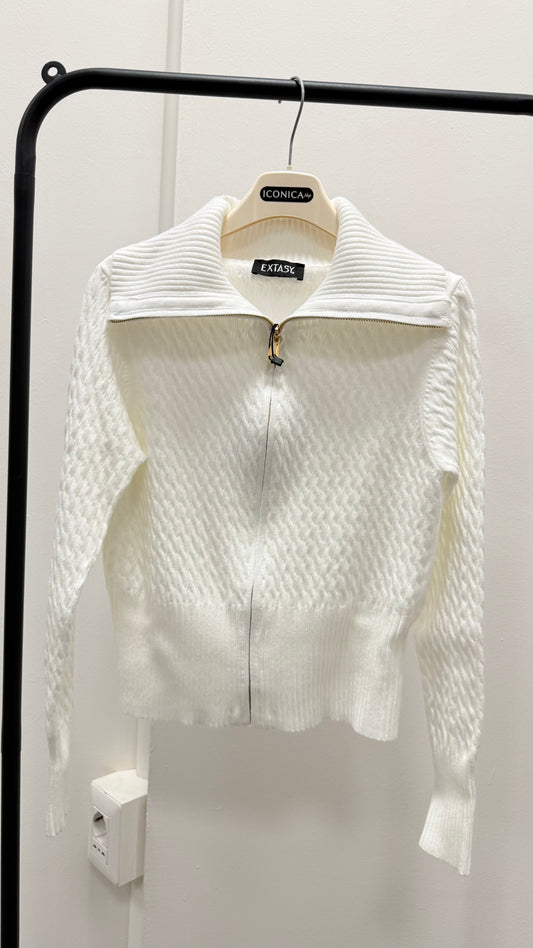 Maglia trecce con zip Extasy burro
