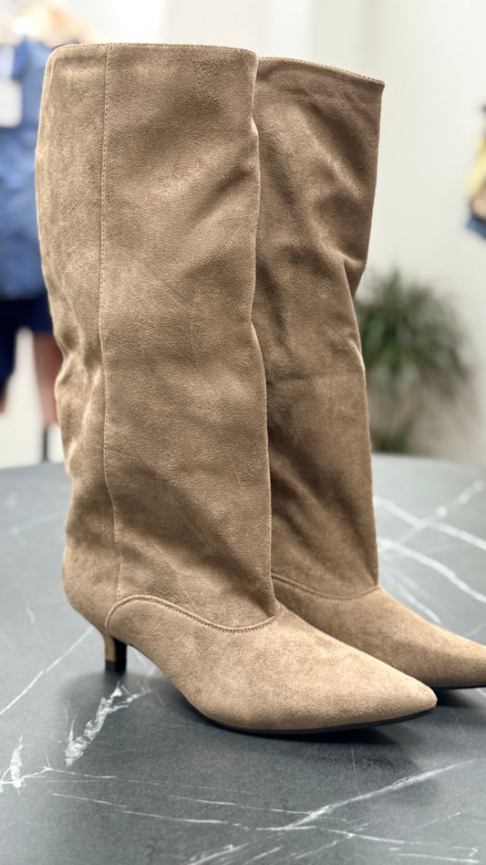 Stivali alti con tacco kitten tortora Memoire