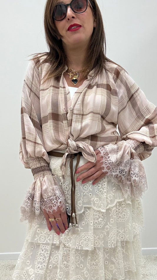 Camicia check  con manica pizzo Tensione In