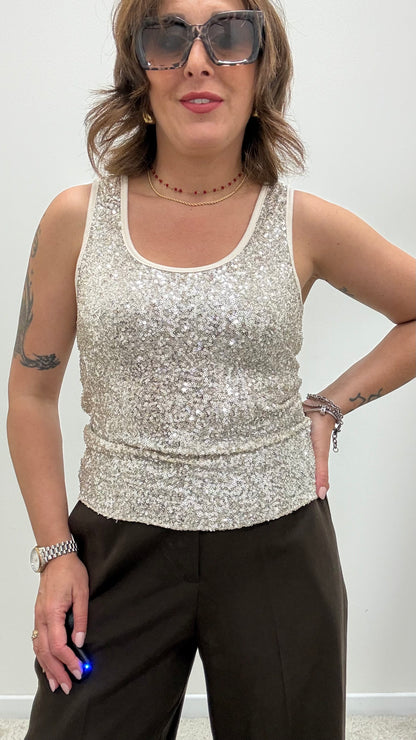 Canotta in Paillettes tortora Susy Mix