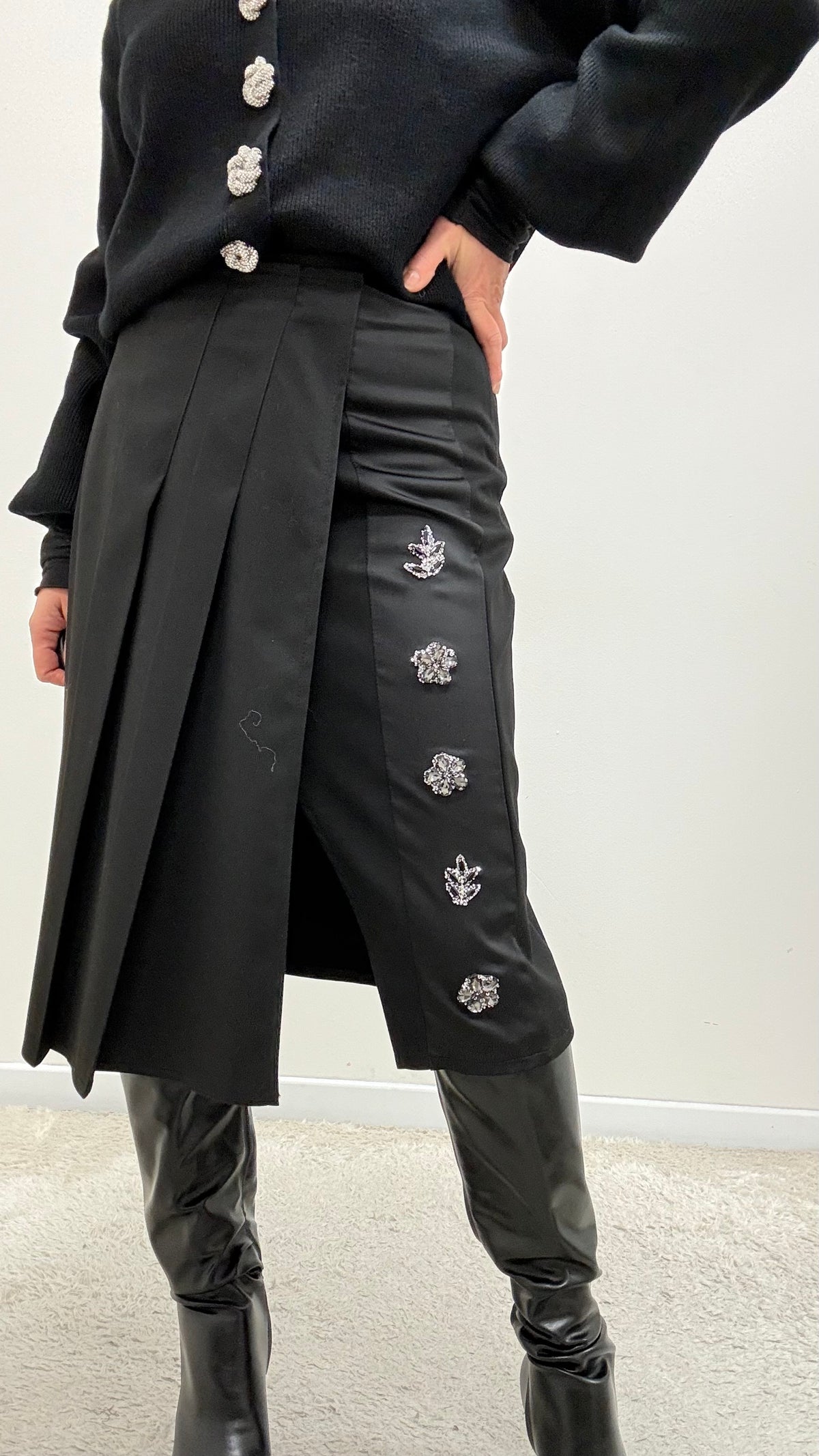Gonna Motel con Strass cabochon Nera Art.N50499MO