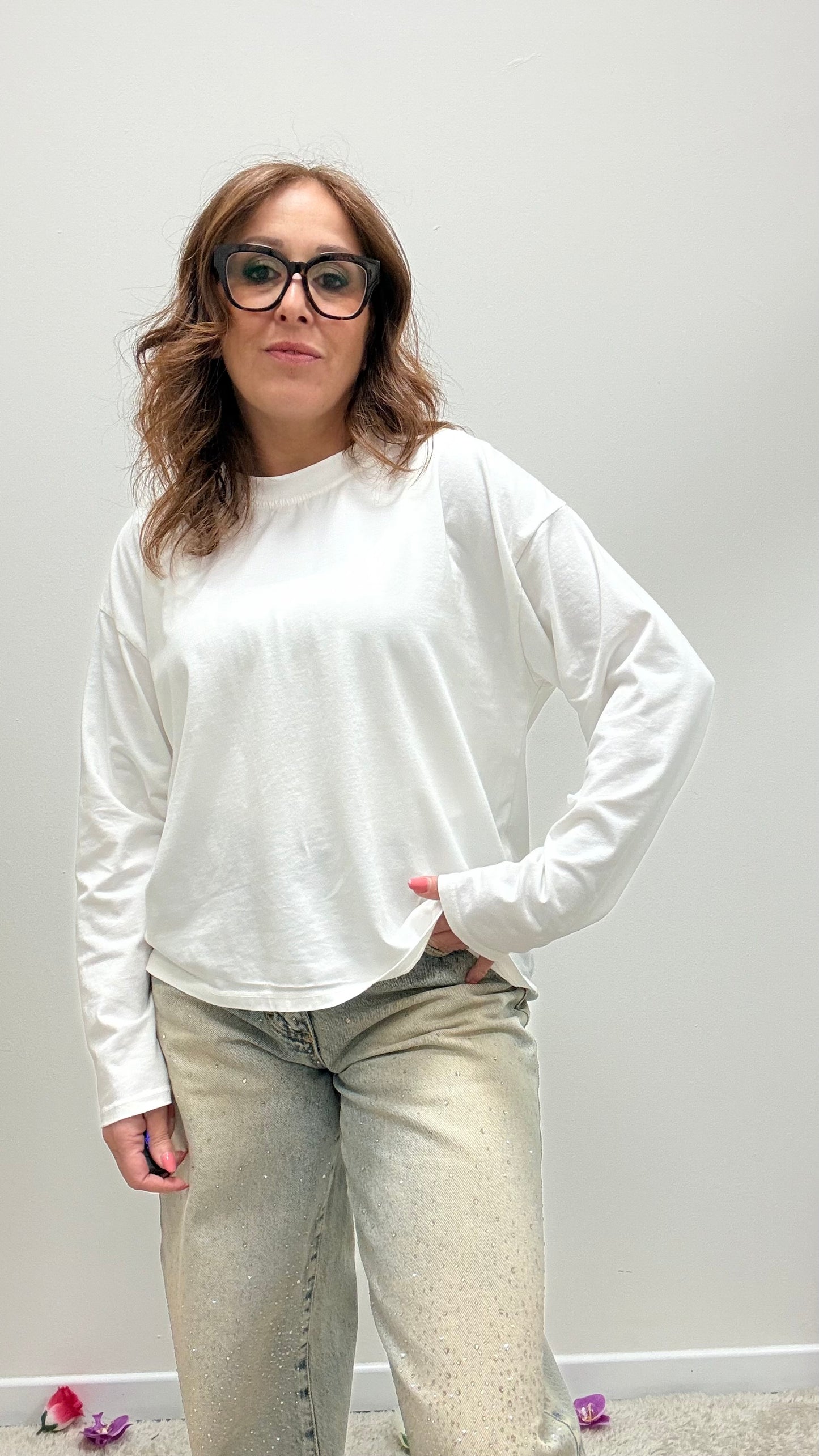 Basica manica lunga cotone Haveone bianca