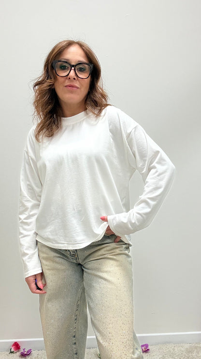 Basica manica lunga cotone Haveone bianca