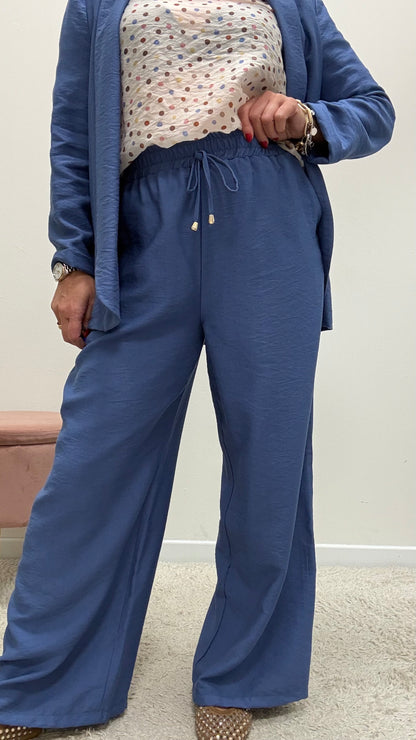 Pantaloni viscosa stropicciata blu Extasy