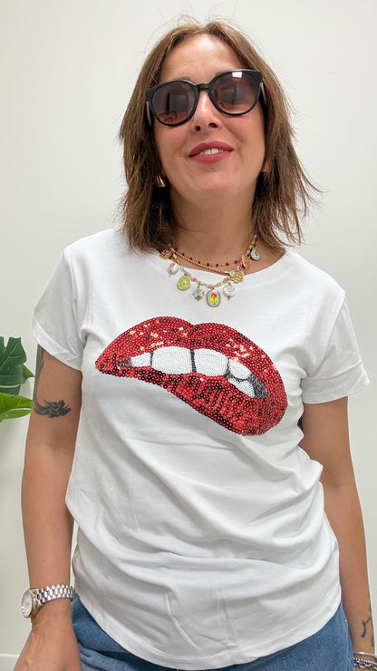 T-shirt bocca paillettes Memoire