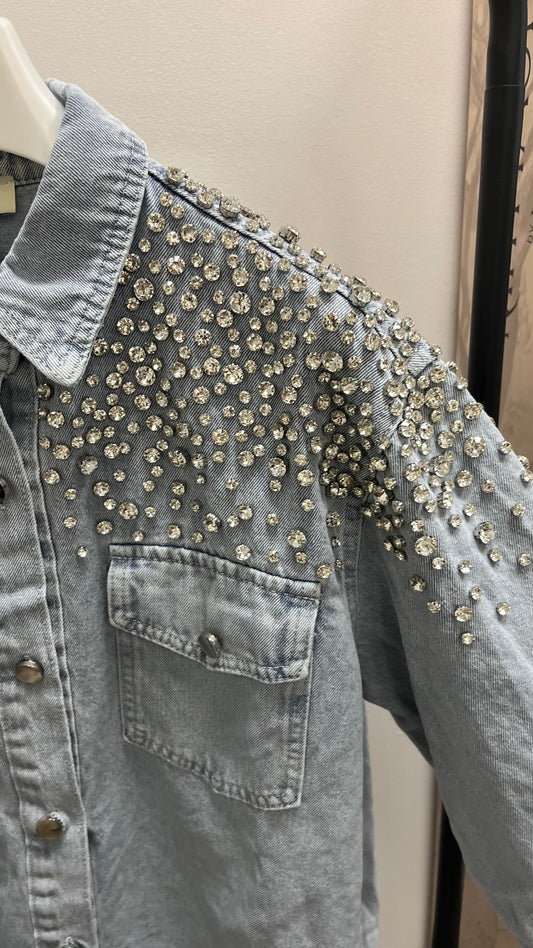 Camicia over con strass Denim Susy Mix