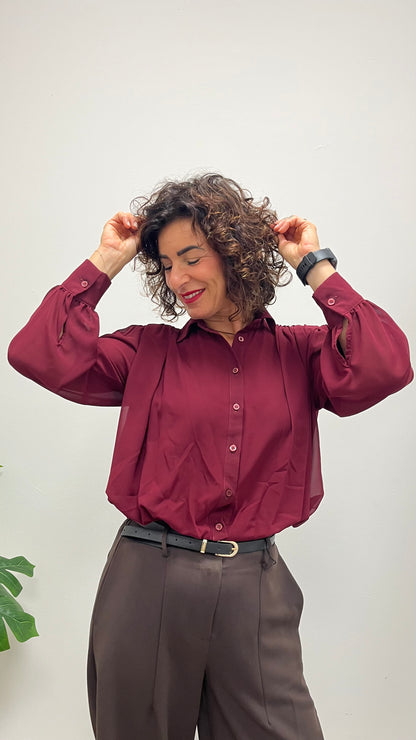 Camicia crop con spalline arricciate Extasy bordeaux