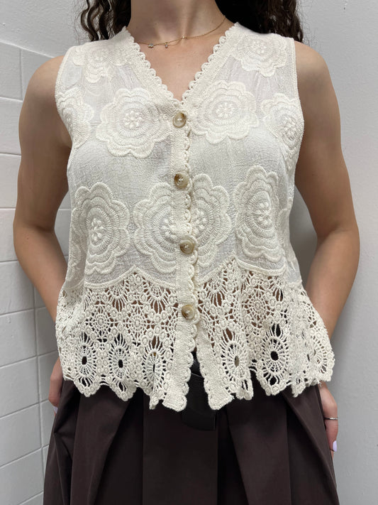 HaveOne Gilet Burro con Pizzo e Ricami