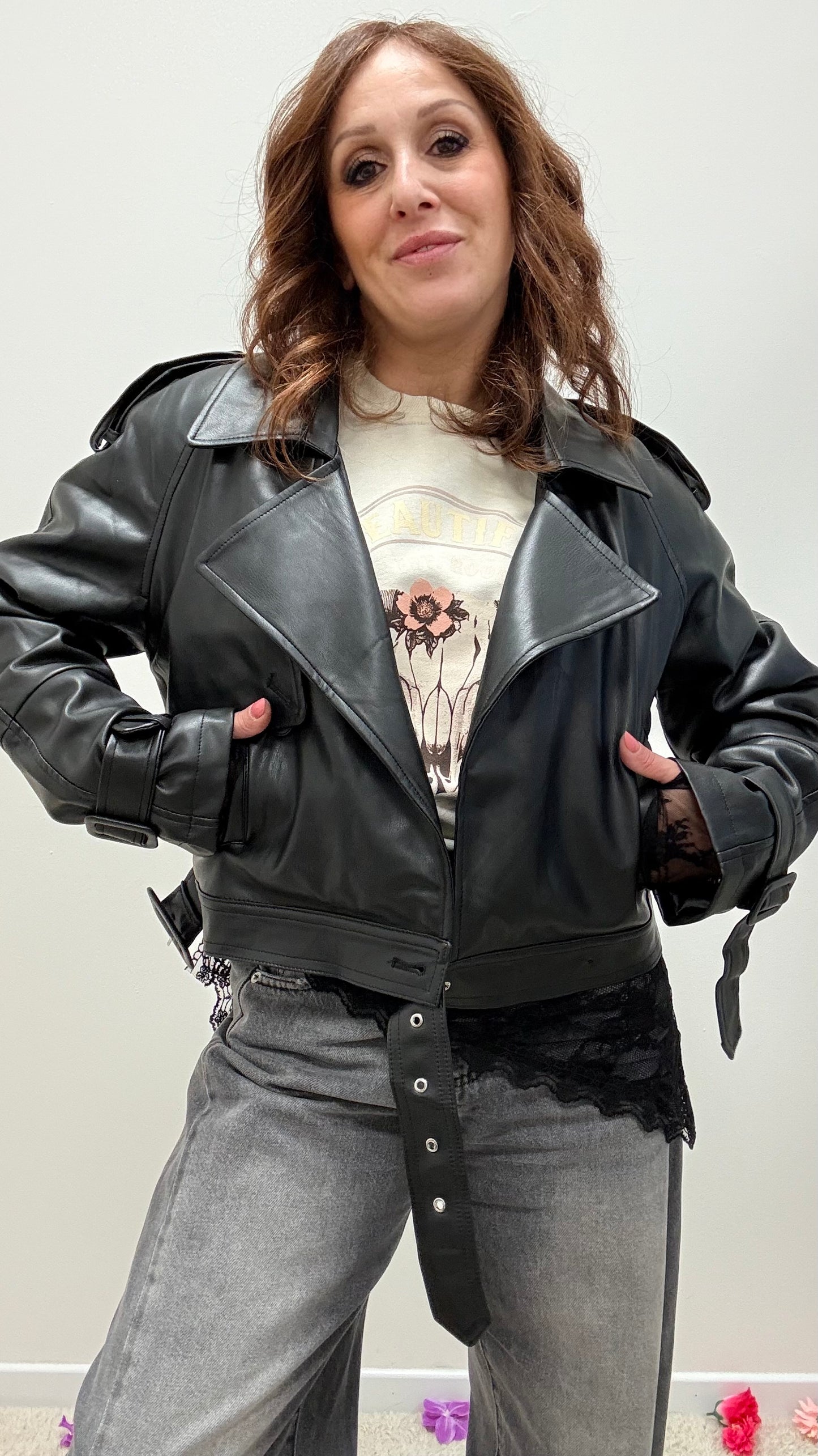 Bomber ecopelle con Martingala e cintura Memoire