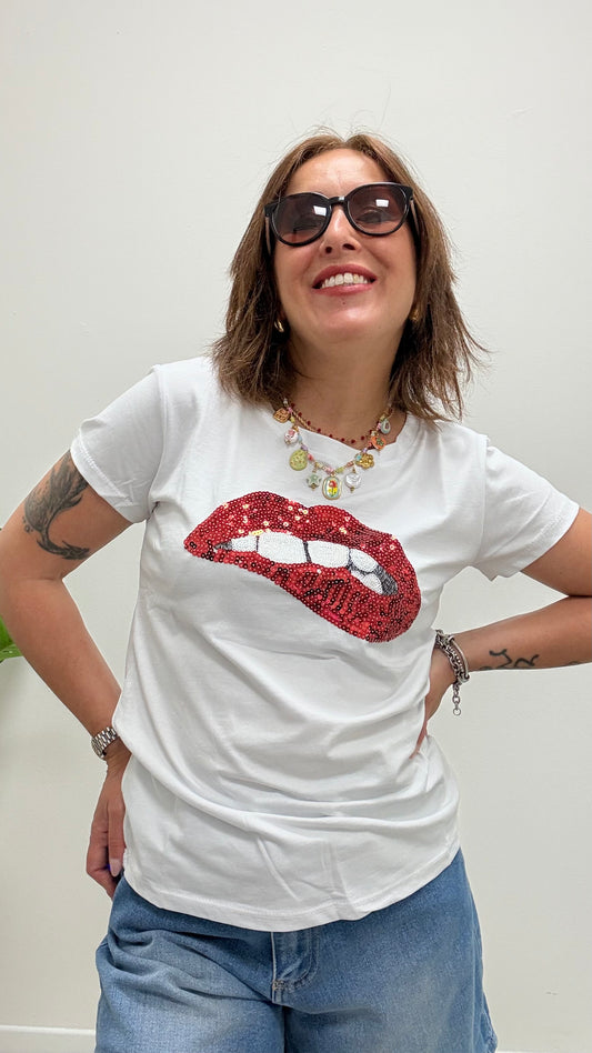 T-shirt bocca paillettes Memoire
