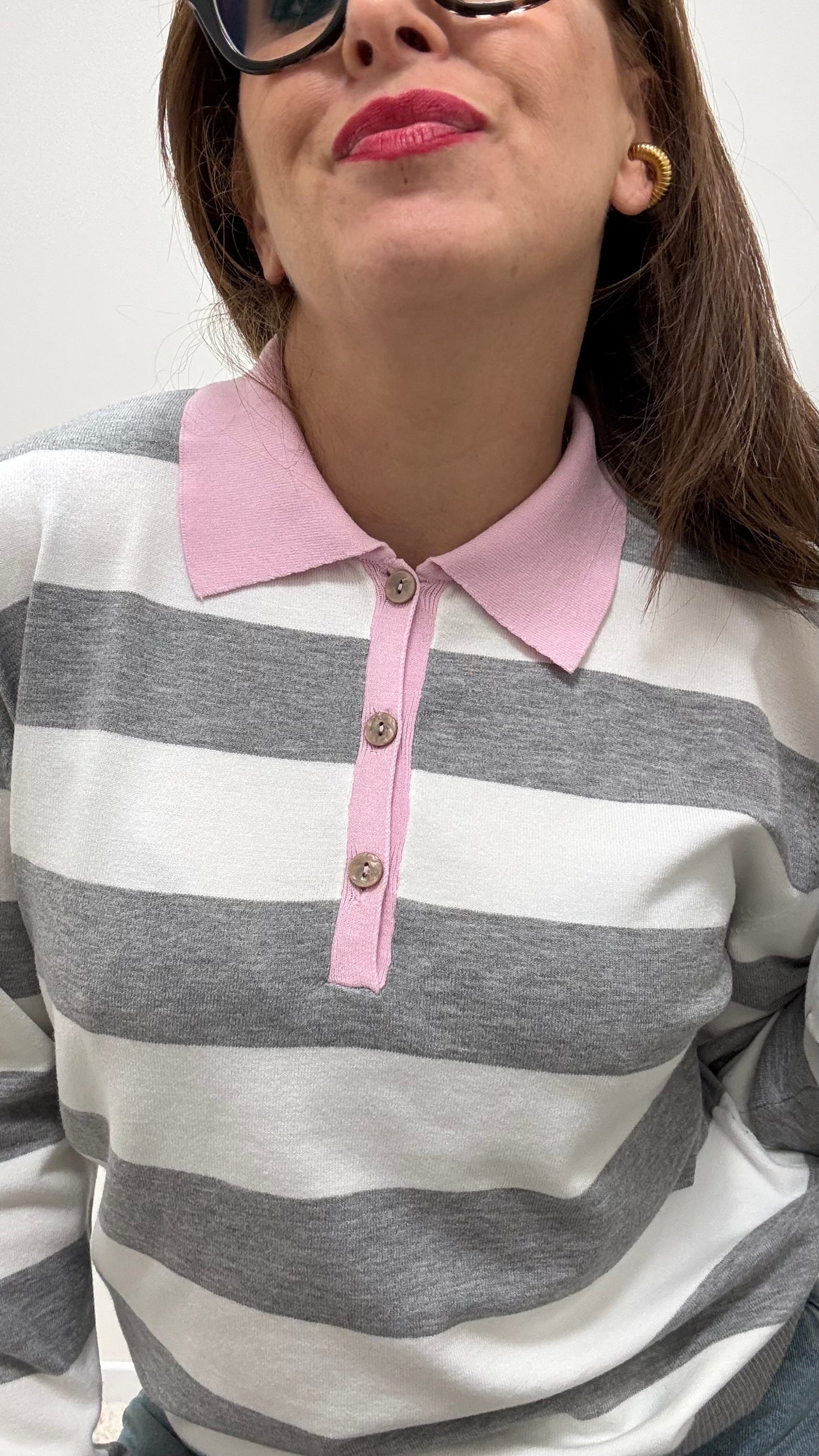 Polo righe grigio con colletto a contrasto Tensione in