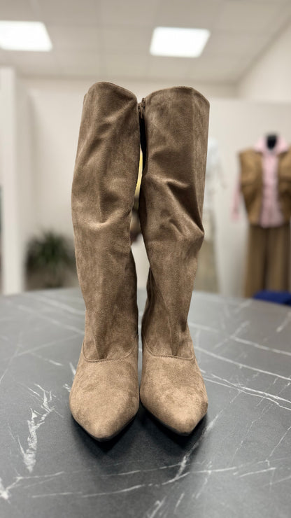 Stivali alti con tacco kitten tortora Memoire