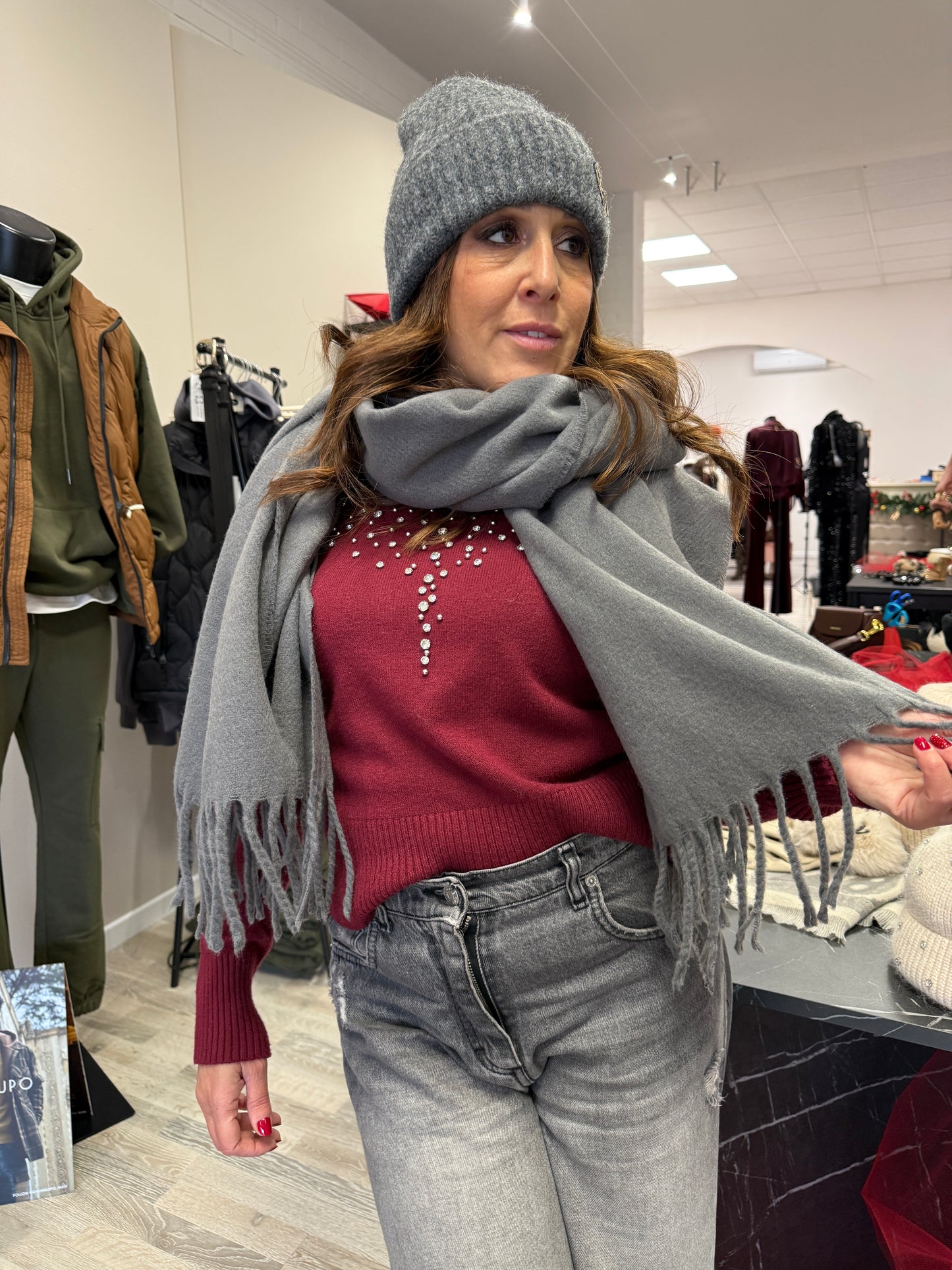 Sciarpa tinta unita grigio calda viscosa Memoire