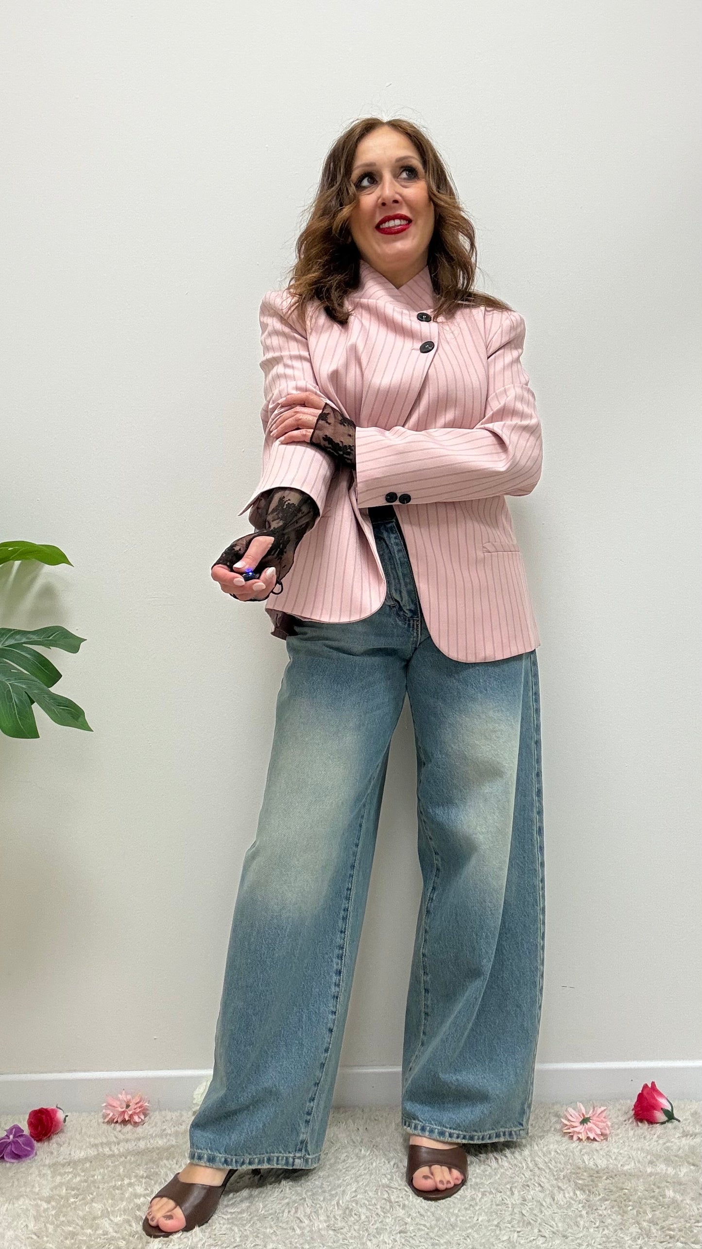 Giacca chiusura coreana Gessata Rosa Haveone