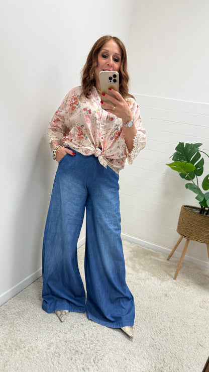 Pantalone Palazzo in Chambray Susy Mix