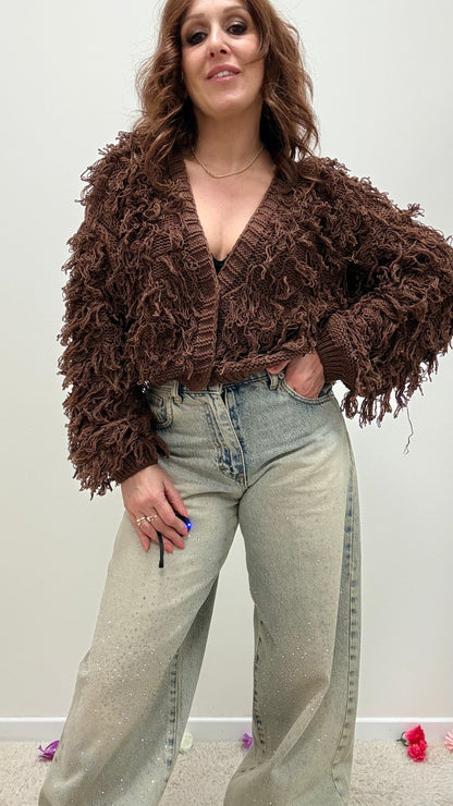 Cardigan corto con frangette moro Haveone