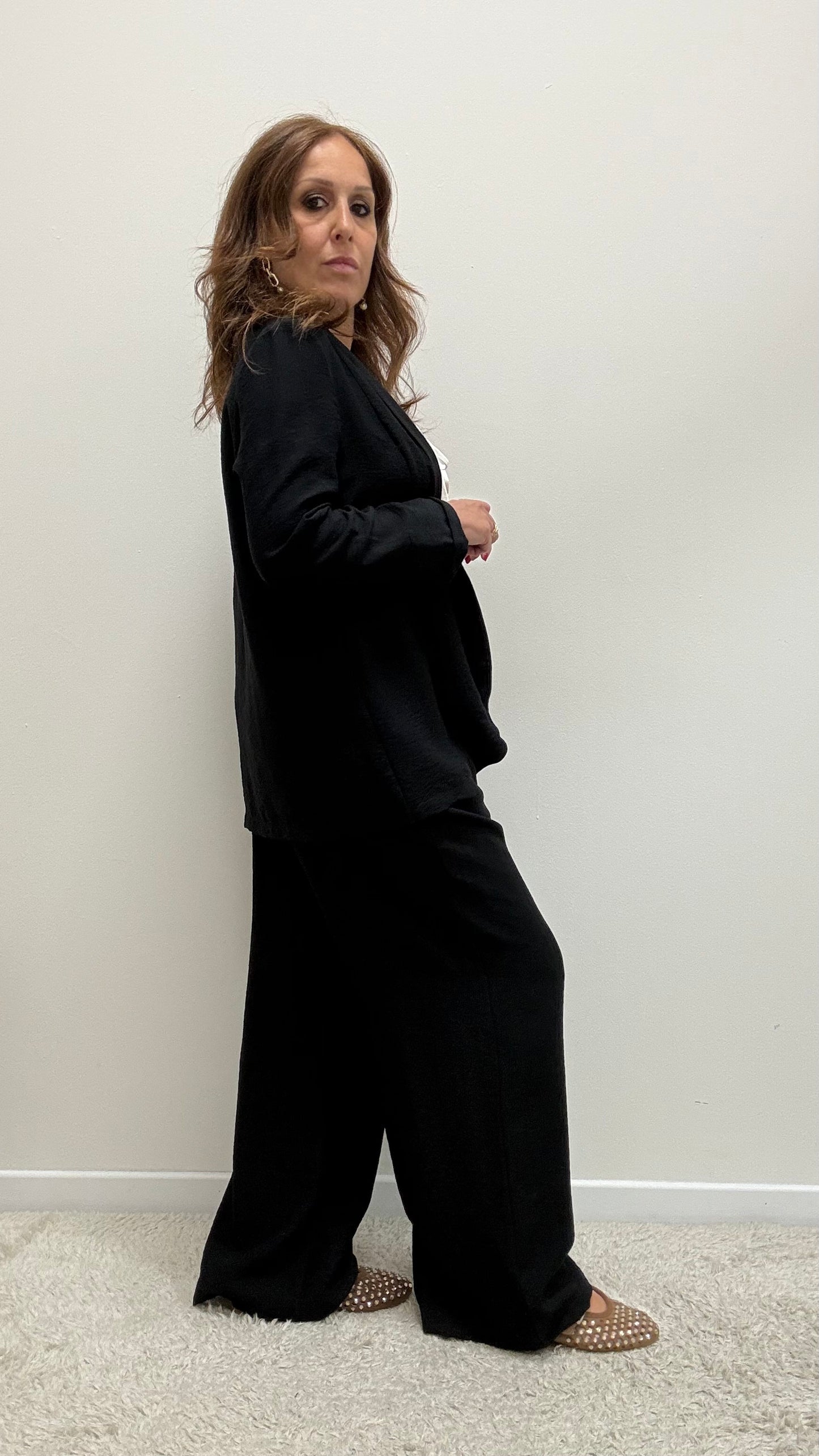 Pantaloni viscosa stropicciata nero Extasy