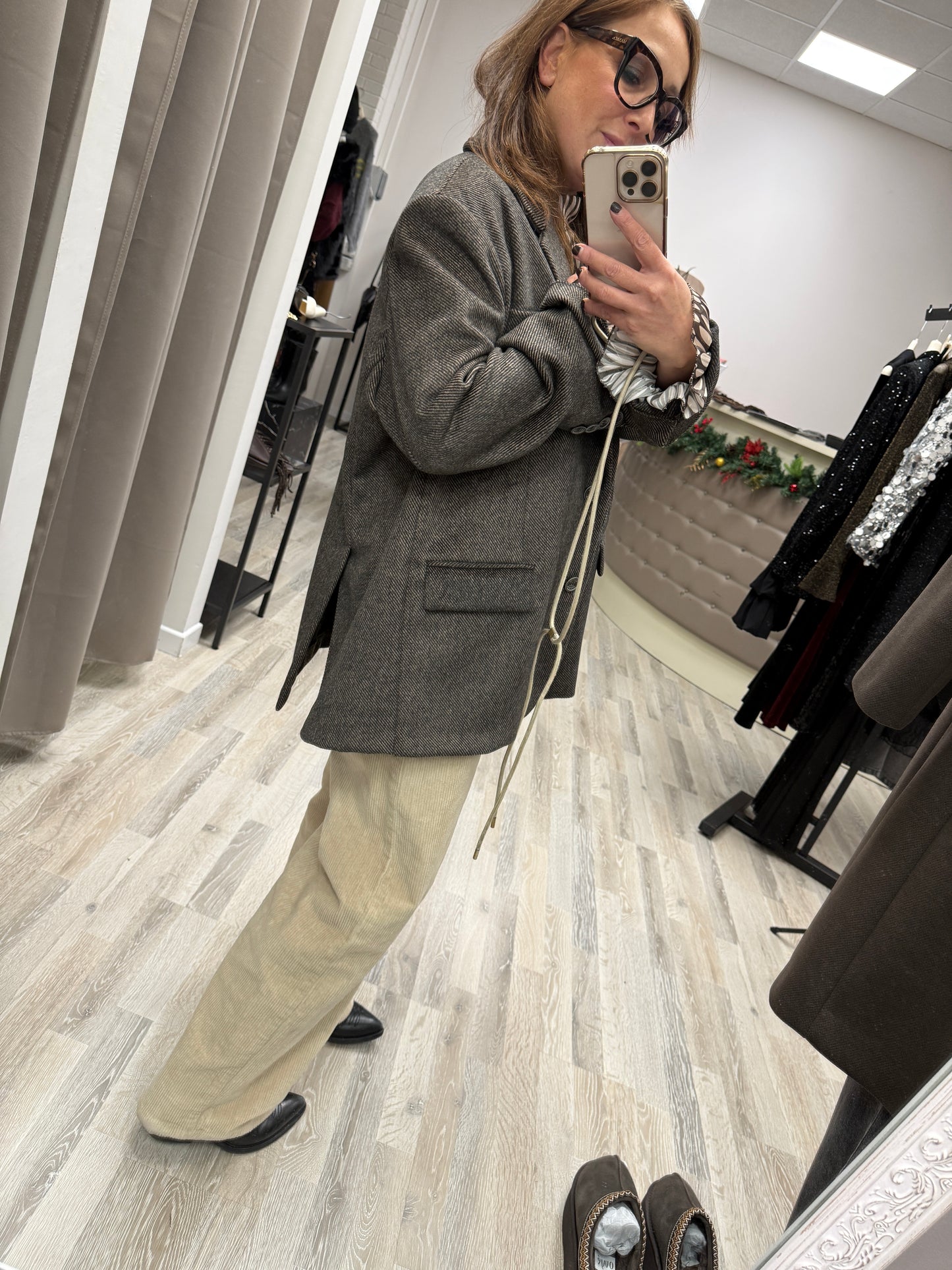 Giacca cappotto over spigata moro con spacchetti