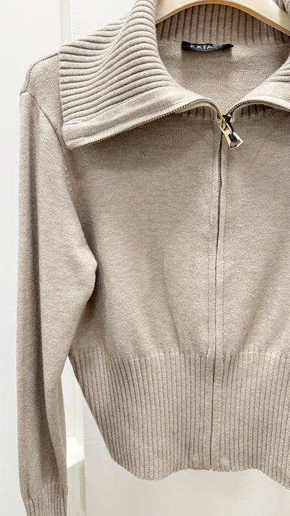 Maglia liscia con zip Extasy tortora