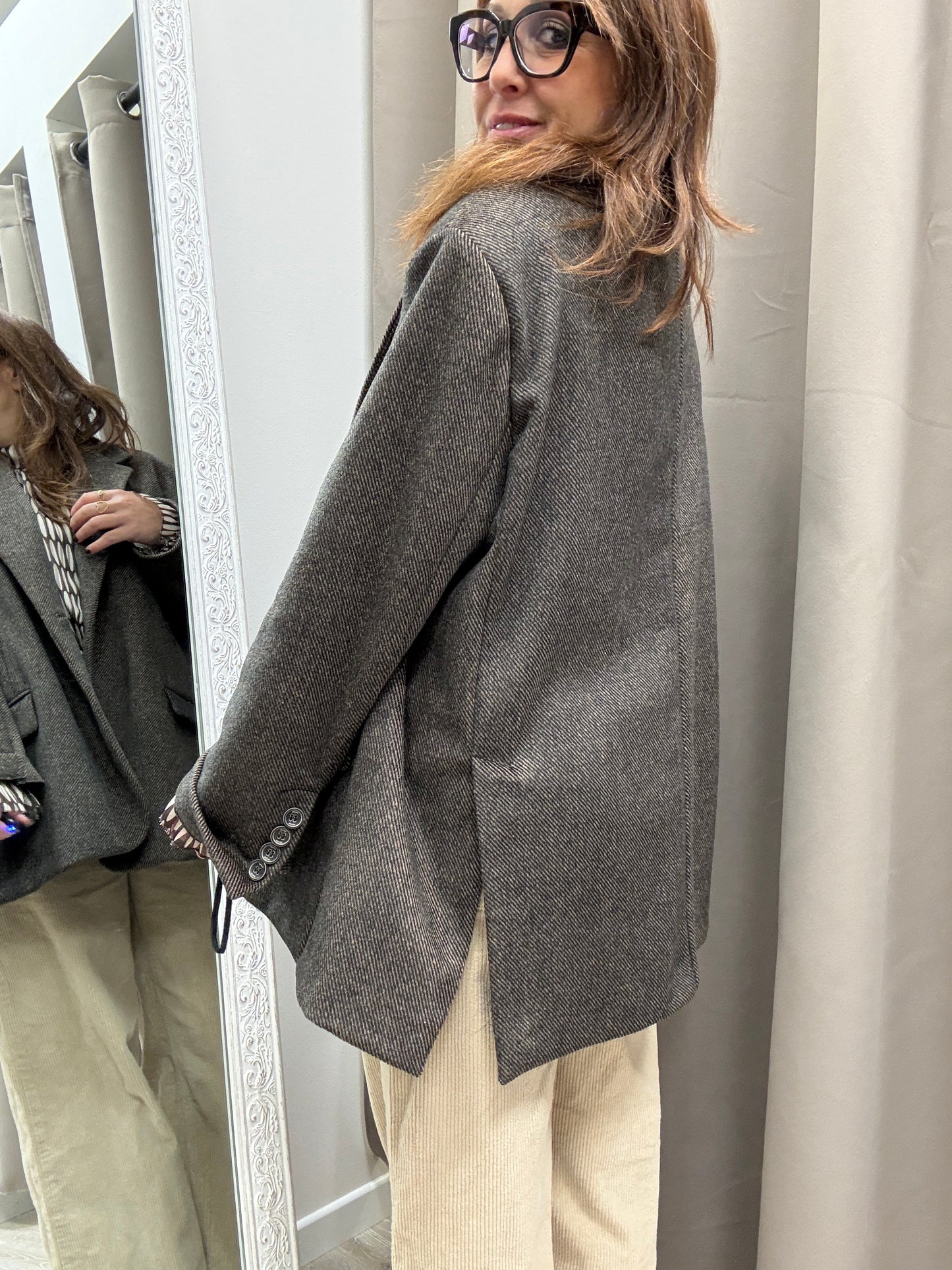 Giacca cappotto over spigata moro con spacchetti