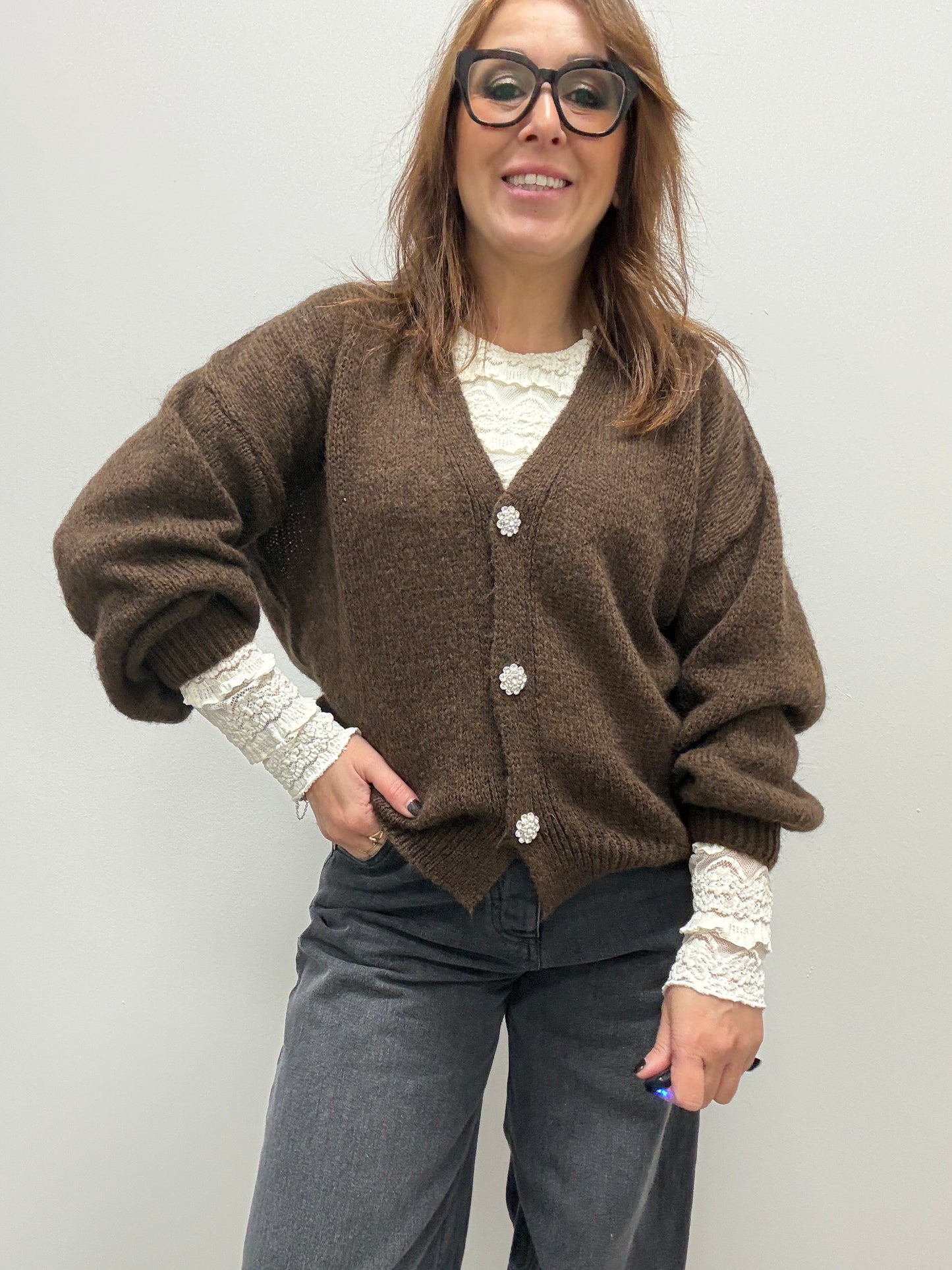 Cardigan gioiello Strass Haveone moro