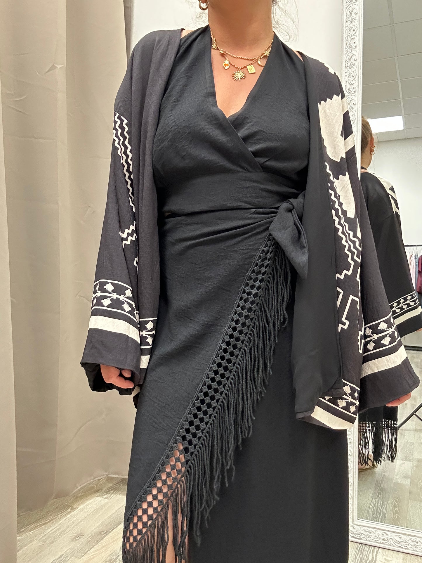 Haveone Kimono fantasia etnica, nero