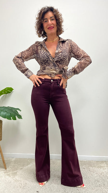 Pantaloni zampa cotone bordeaux Extasy