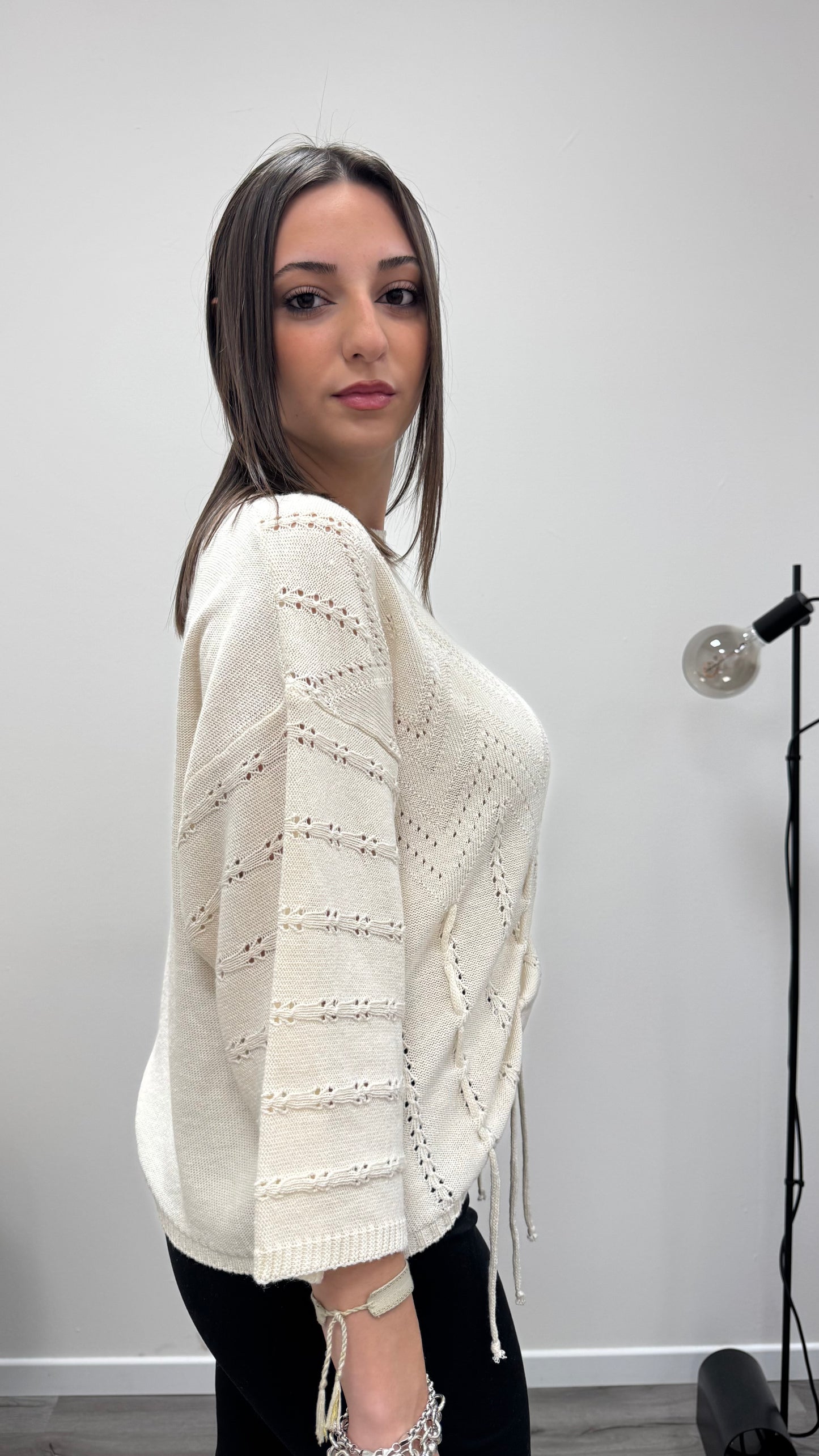 Maglia paricollo con coulisse regolabile e manica kimono Haveone