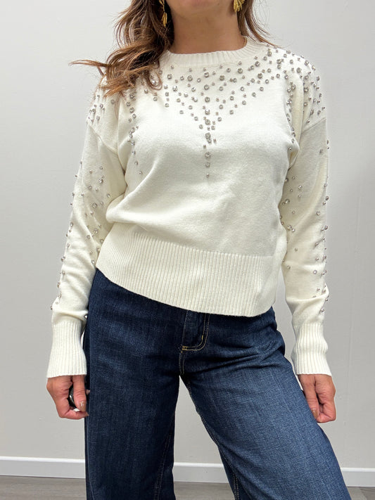 Maglia con strass burro Haveone
