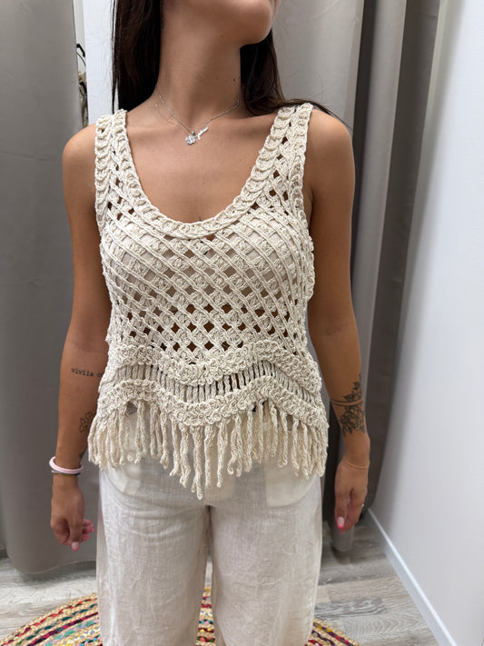 Canotta top crochet con frange