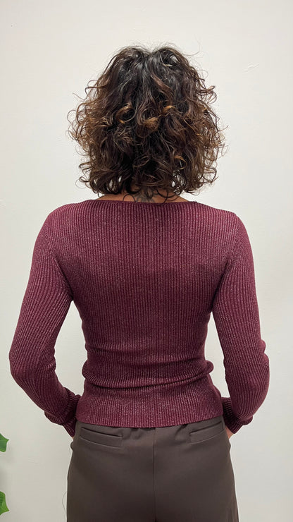 Maglia incrociata Lurex Extasy bordeaux