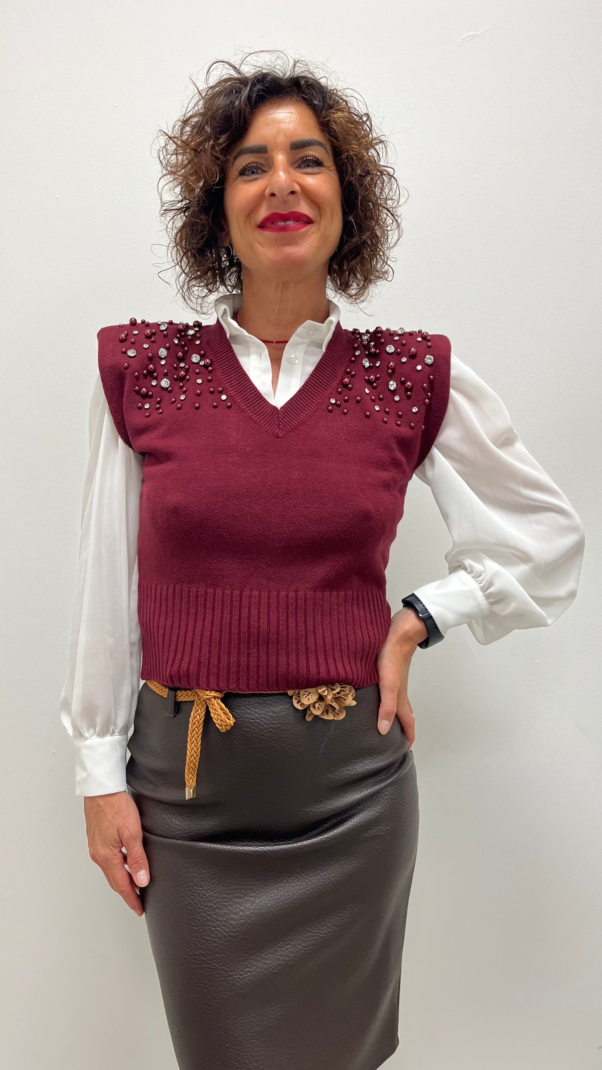 Maglia Paricollo Paillettes e Strass Extasy Burro