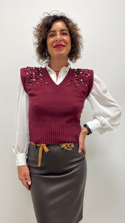 Maglia Paricollo Paillettes e Strass Extasy Burro