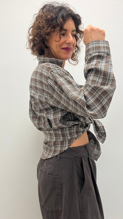 Camicia donna fantasia check con taschini e scritta My-d