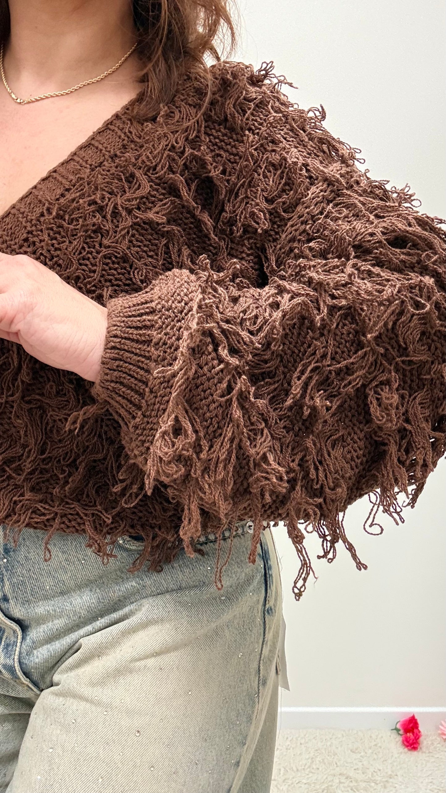 Cardigan corto con frangette moro Haveone