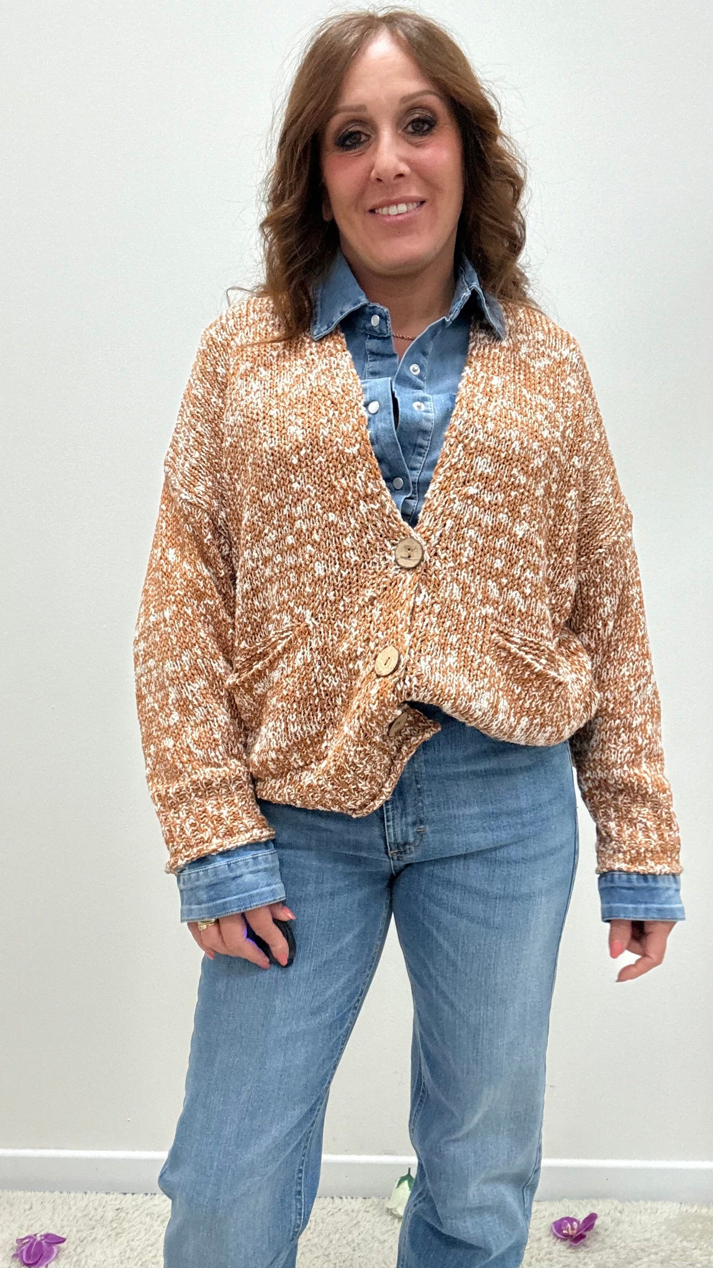 Cardigan Tre Bottoni Melangiato HaveOne Tabacco