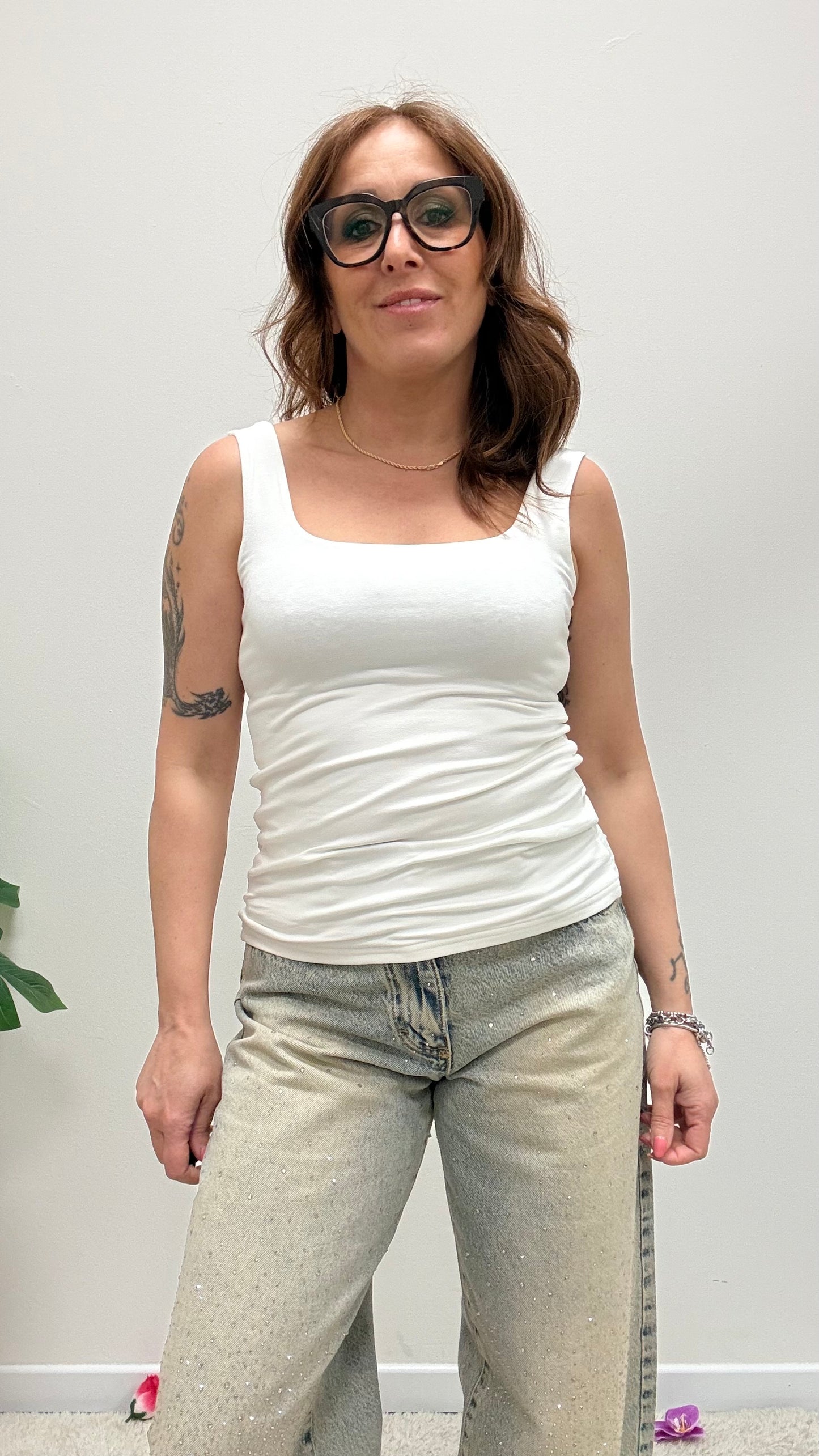 Top canotta scollo quadrato Susy Mix bianco